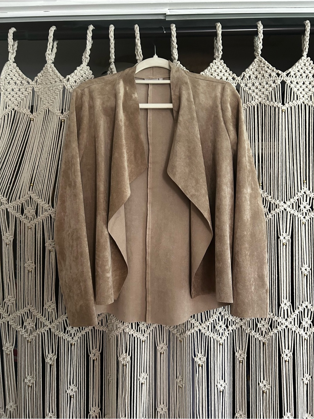 Taupe Suede Drape Front Leather Jacket